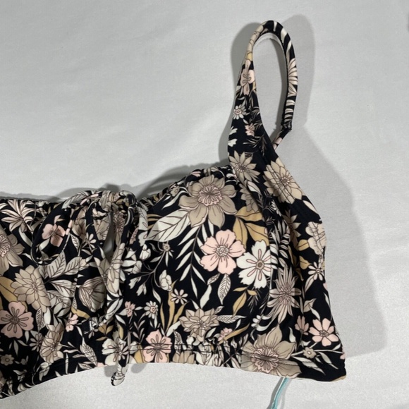NWT Kona Sol‎ [ Large ] Cinch-Front Bikini Top in Black Floral - Picture 6 of 11
